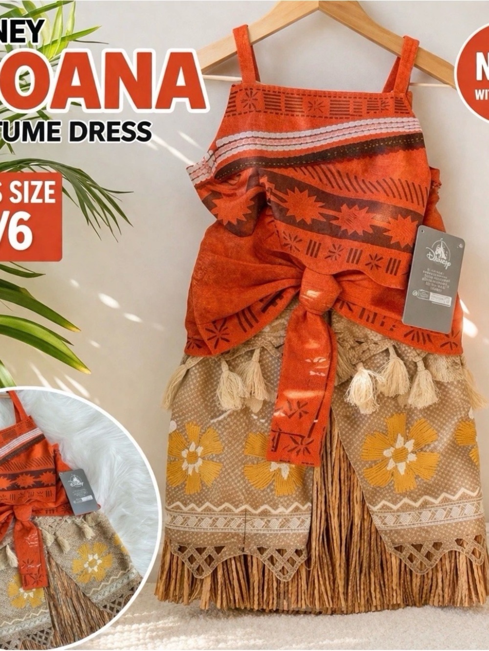 Disney Moana Girls Orange and Tan Costume Dress